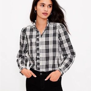 Ann Taylor Loft Women’s Ruffle Plaid Top Size XS